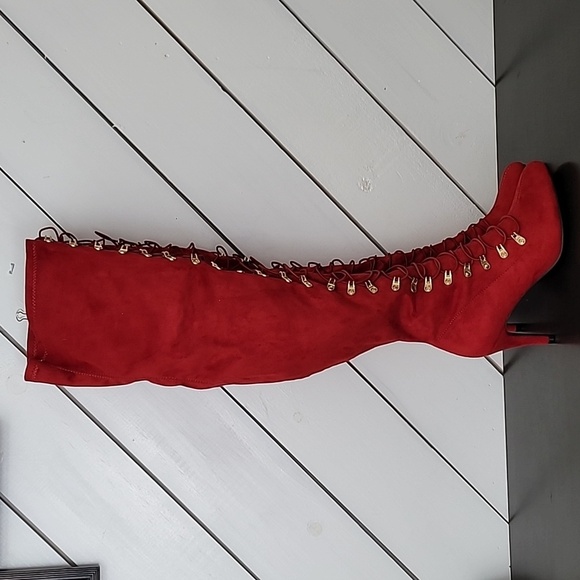 NEW Journee Collection  Womens Trill Red 7.5M Over the Knee Riding Boots Lace up - Picture 1 of 11